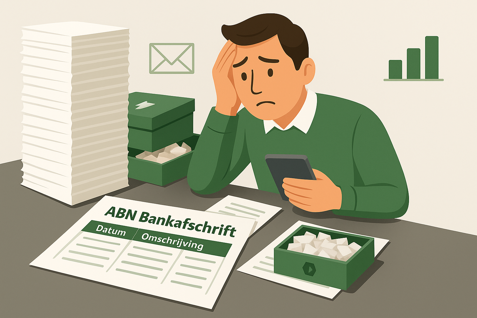 Schoenendoos administratie met ABN AMRO bankafschriften die naar Excel moeten worden omgezet